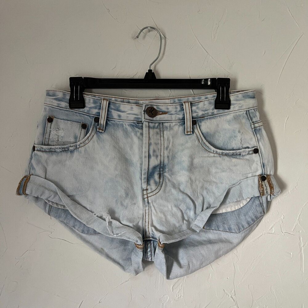 One Teaspoon Bandits Denim Shorts Bleached Roll Cuff Mid Rise Festival Size 26